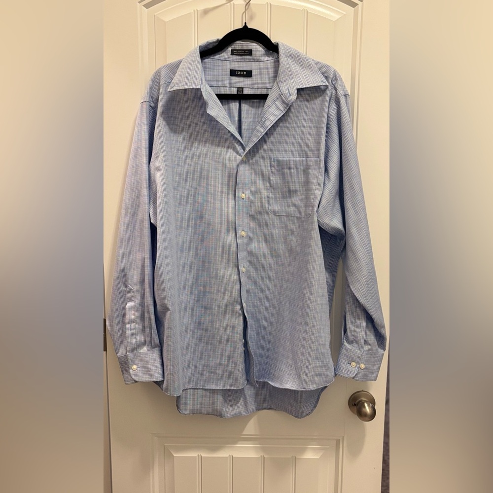 Izod Blue Dress Shirt Lightweight Cotton Twill